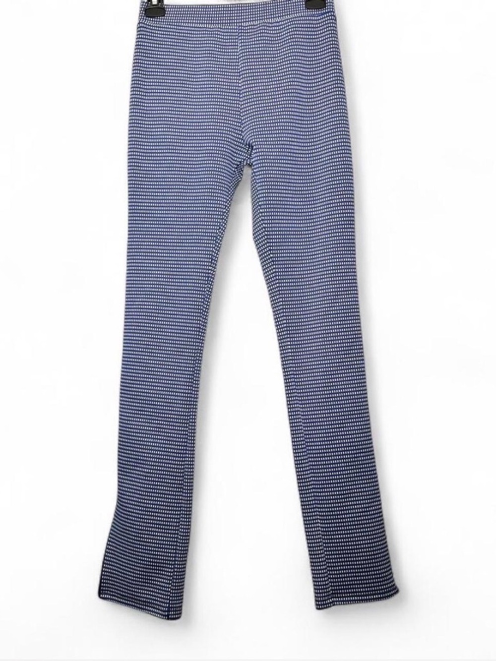 ZARA Woman Knit Ankle Trousers Blue & White Zip Ankle Geometric Jacquard Small